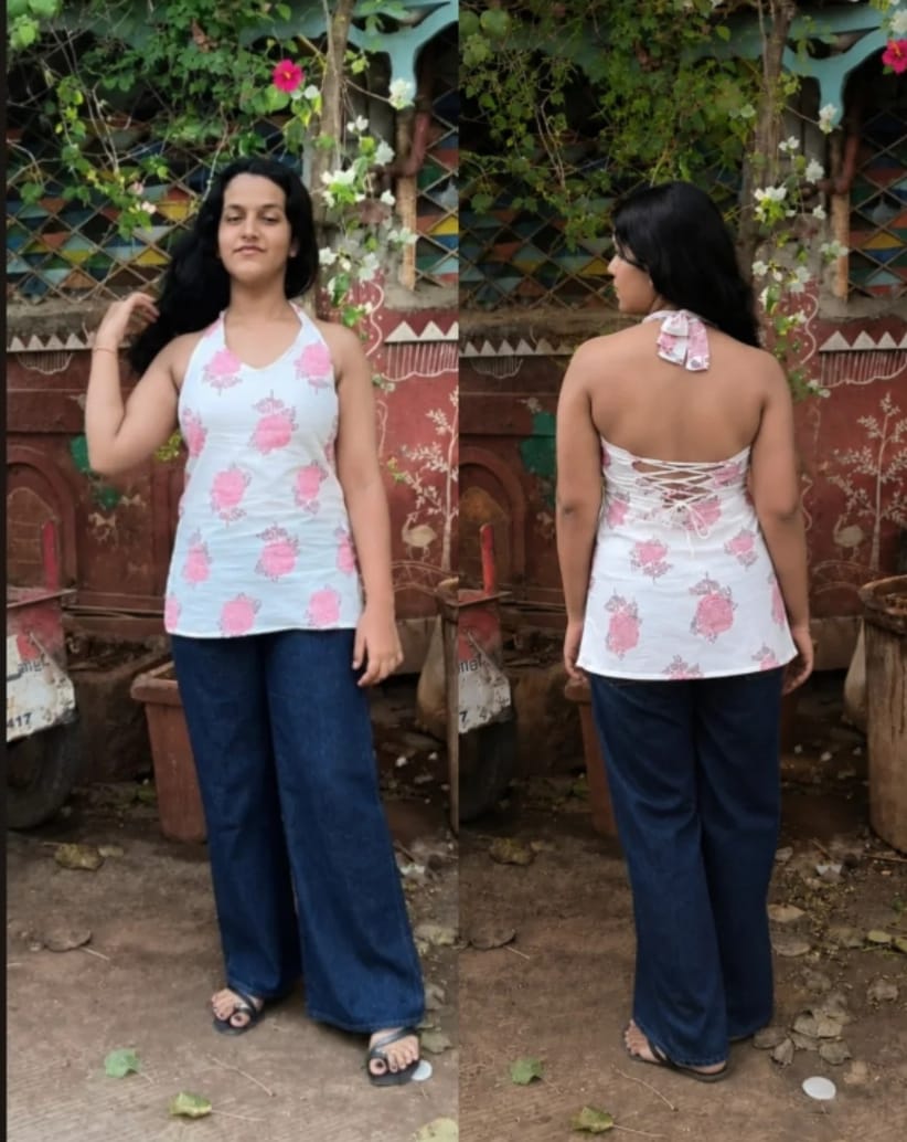 Floral pink corset Halter neck kurti